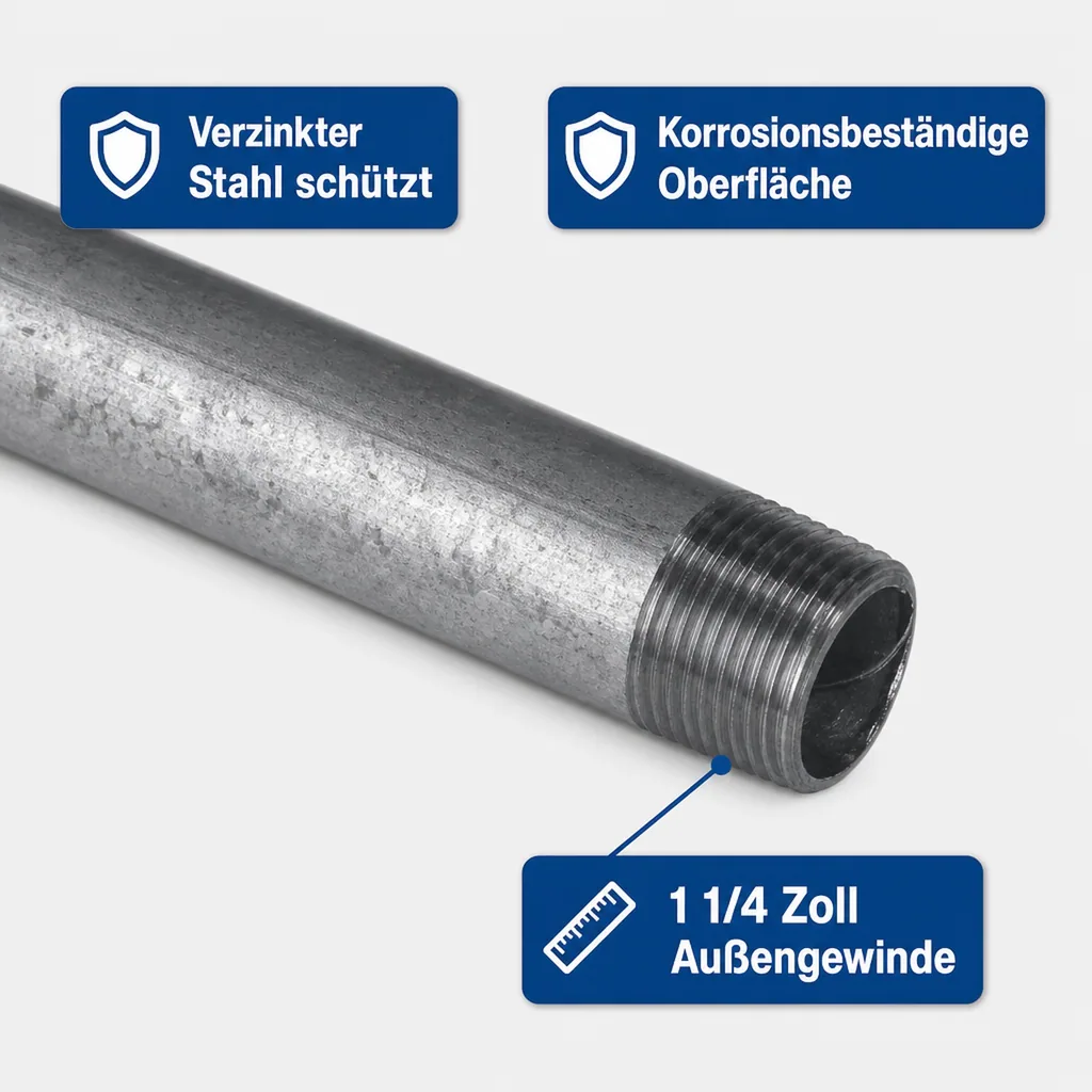 Rohrnippel verzinkt 1 1/4 Zoll, Gewindefitting, AG x AG 250mm