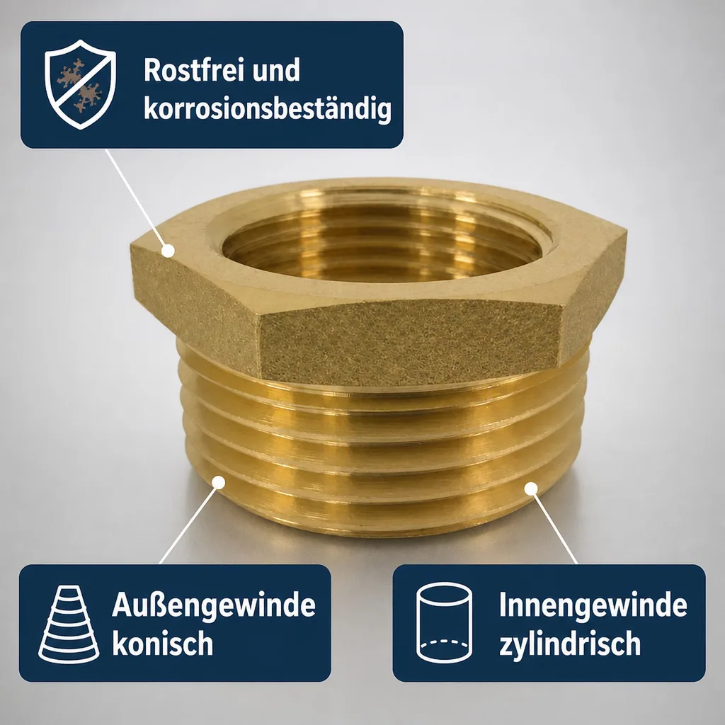 Gewindefitting Messing Reduzierstück 1 1/2" AG x 1/2" IG