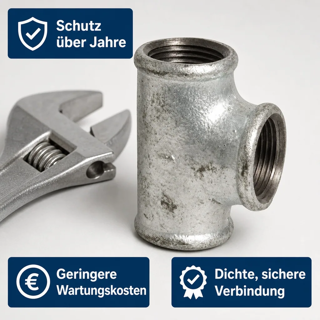 T Stück Temperguss, Gewindefitting 3/8 Zoll, verzinkt