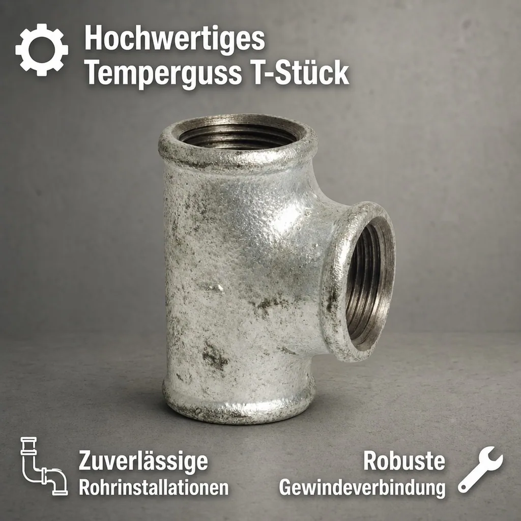T Stück Temperguss, Gewindefitting 3/8 Zoll, verzinkt