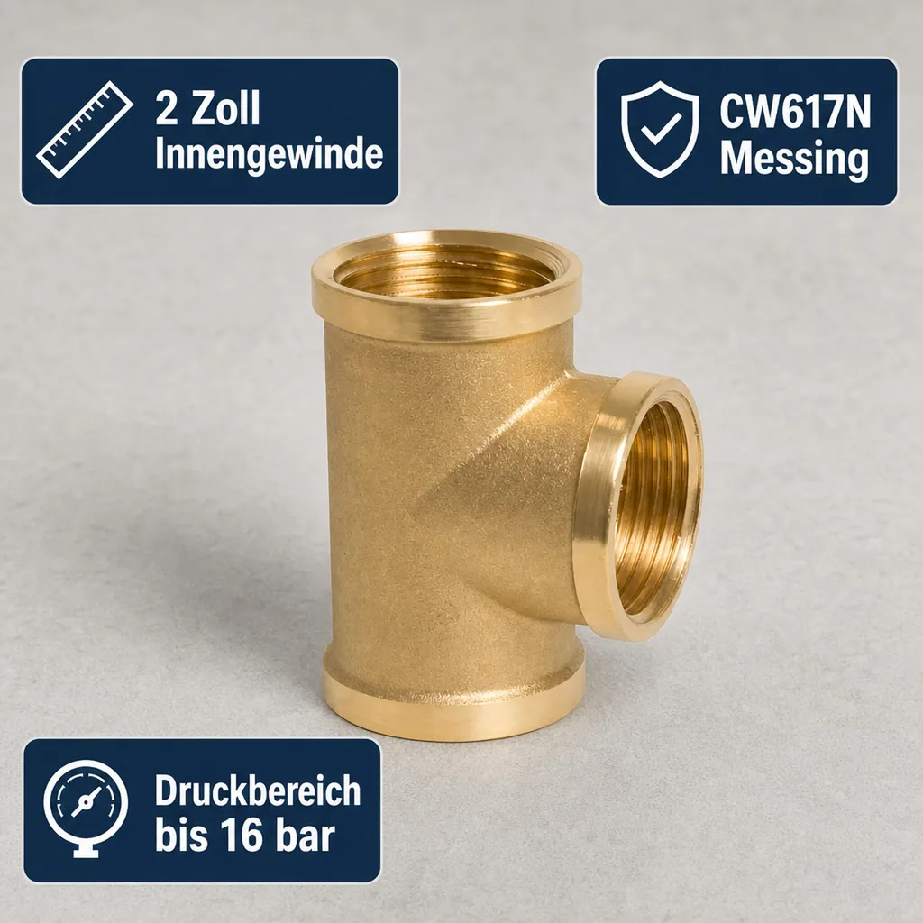 Gewindefitting Messing T-Stück 2" Innengewinde