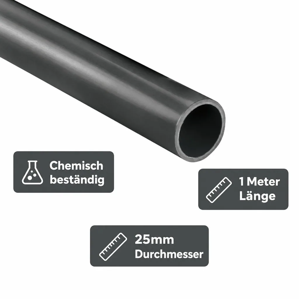 PVC Rohr 25mm, Druckrohr 1m, PVC-U, PN16