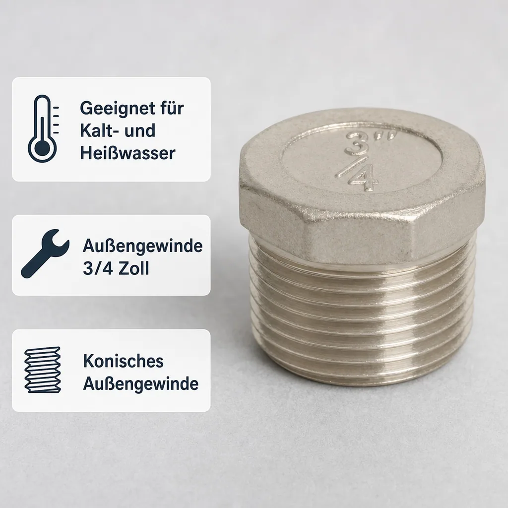 Gewindefitting Edelstahl Stopfen 3/4" AG 10bar