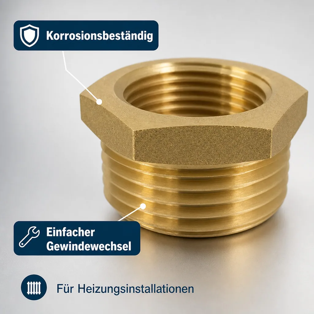 Messing Reduzierstück, Gewindefitting 1 1/4" AG x 3/4" IG