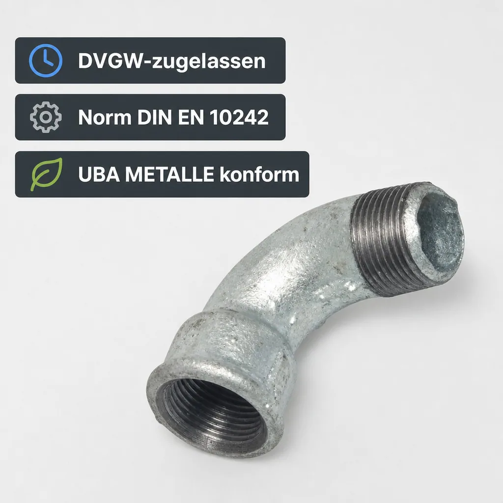 Gewindefitting Temperguss Bogen 90° kurz 3/4" IG x 3/4" AG