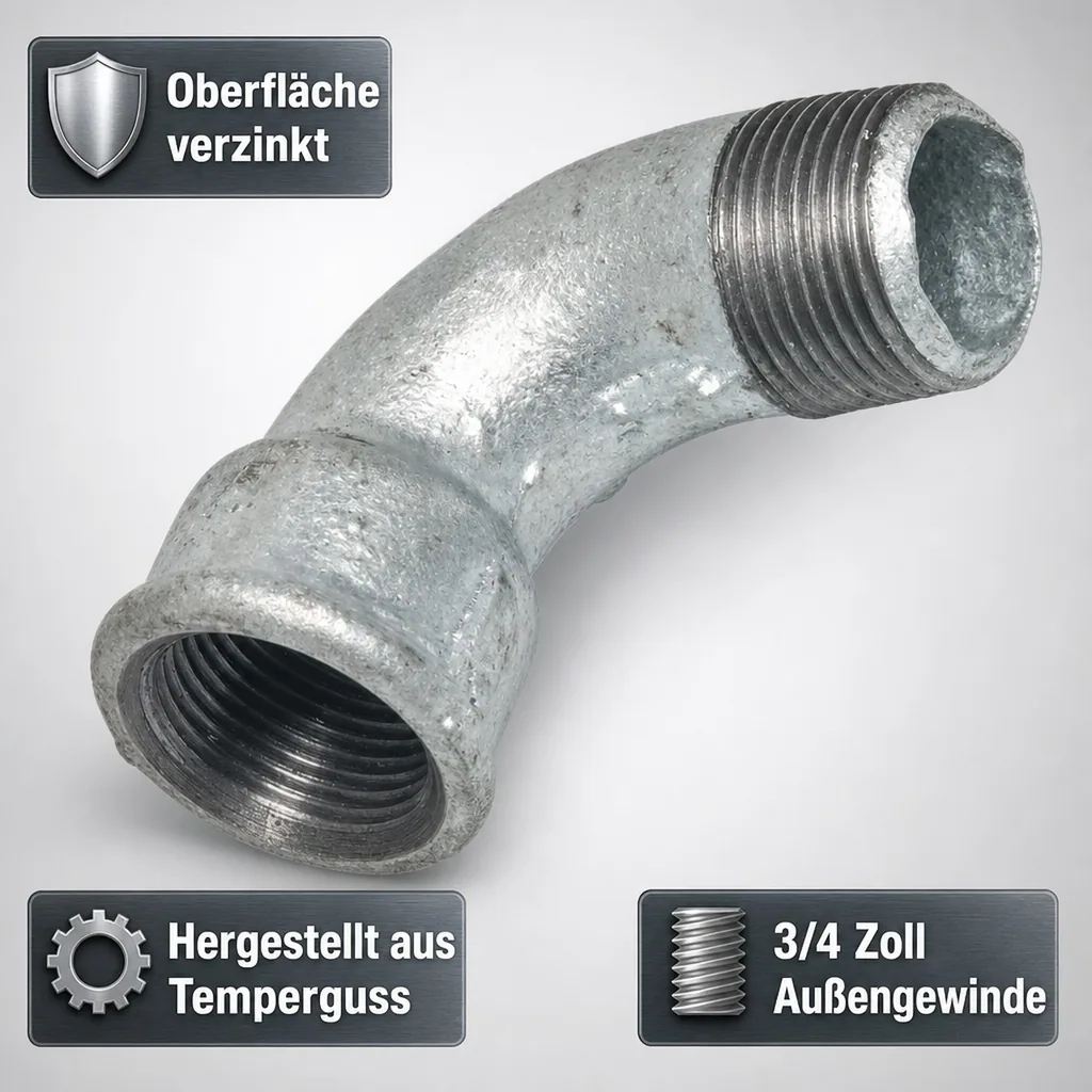 Gewindefitting Temperguss Bogen 90° kurz 3/4" IG x 3/4" AG