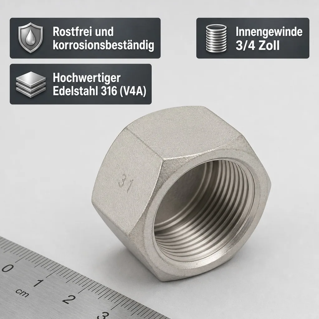 Gewindefitting Edelstahl Kappe 3/4" IG 10bar