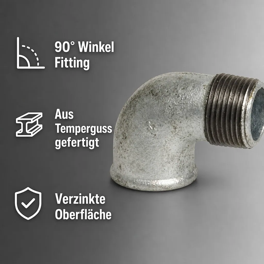 Gewindefitting Temperguss Winkel 90° 1" IG x 1" AG