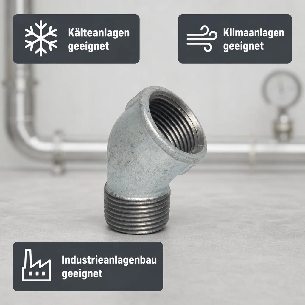 Gewindefitting Temperguss Winkel 45° 1" IG x 1" AG