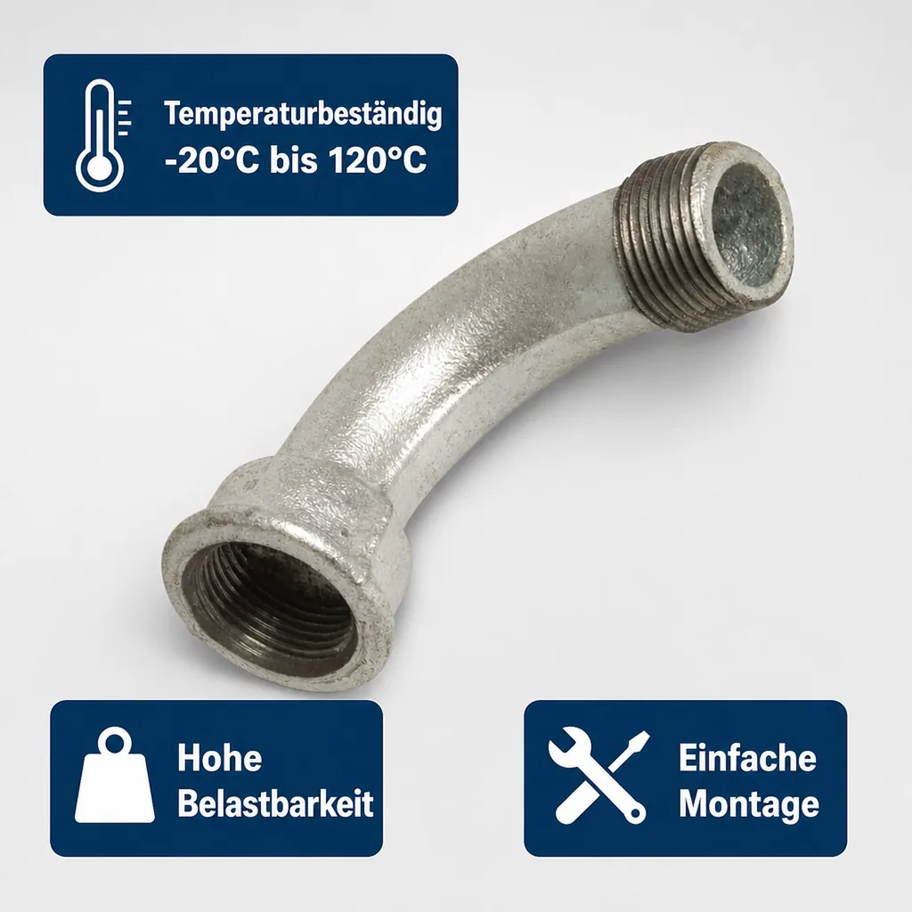 Gewindefitting, Temperguss Bogen 90°, 1/4 Zoll IG x 1/4 Zoll AG, Sanitärfitting
