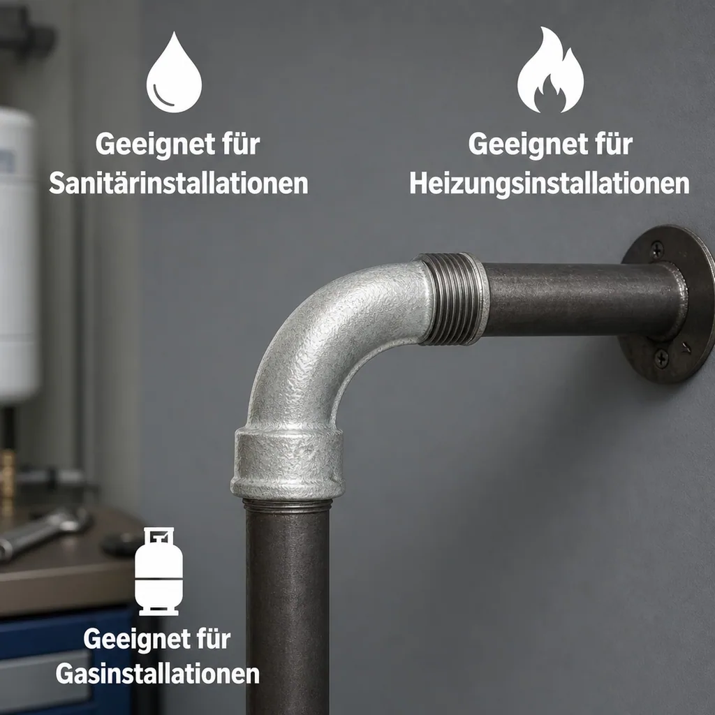 Gewindefitting, Temperguss Bogen 90°, 1/4 Zoll IG x 1/4 Zoll AG, Sanitärfitting