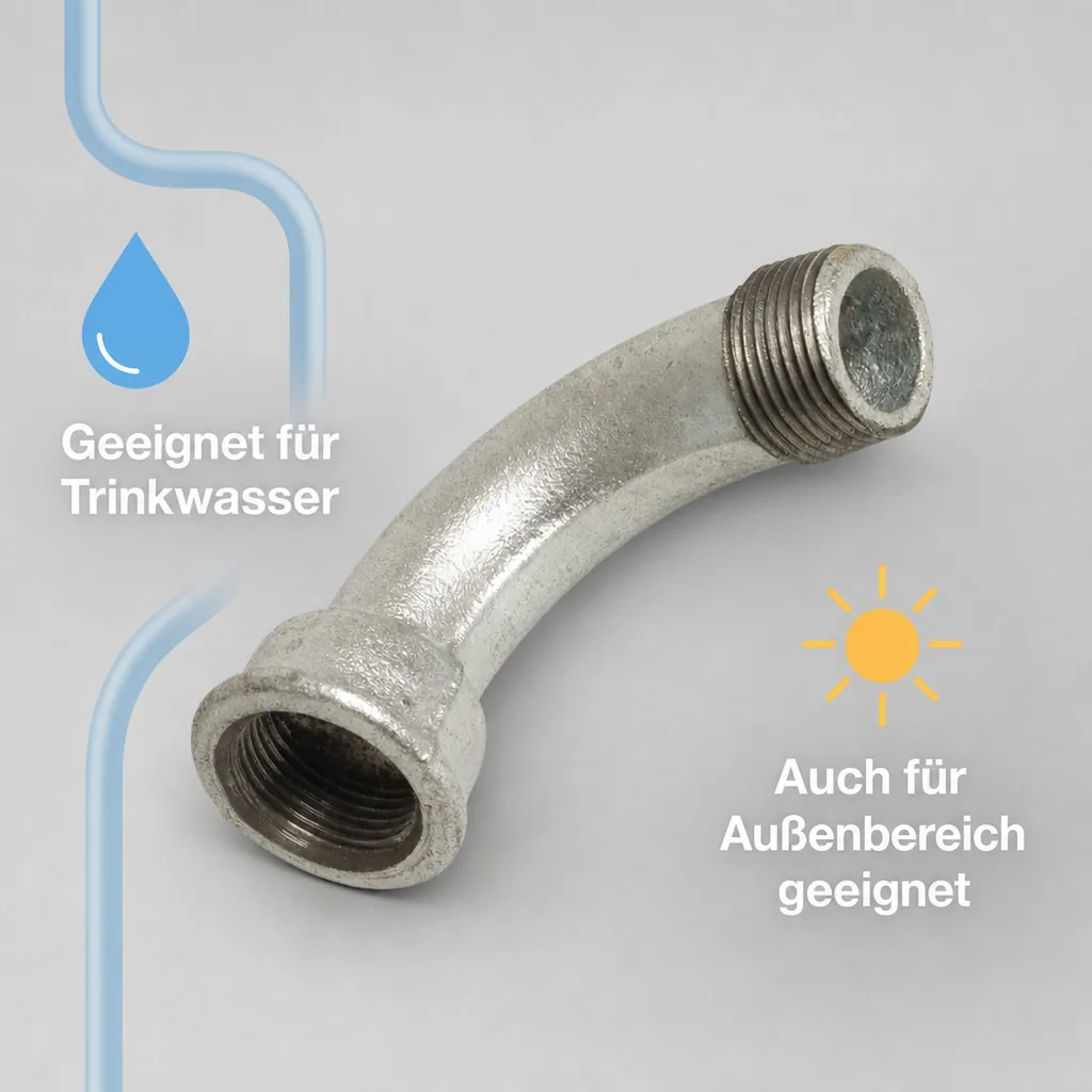 Gewindefitting, Temperguss Bogen 90°, 1/4 Zoll IG x 1/4 Zoll AG, Sanitärfitting