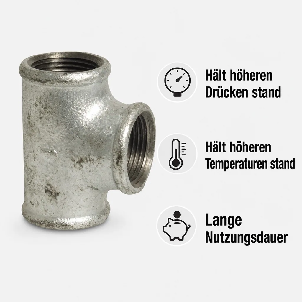 T Stück Temperguss, Gewinde T-Stück, 1 1/4 Zoll IG