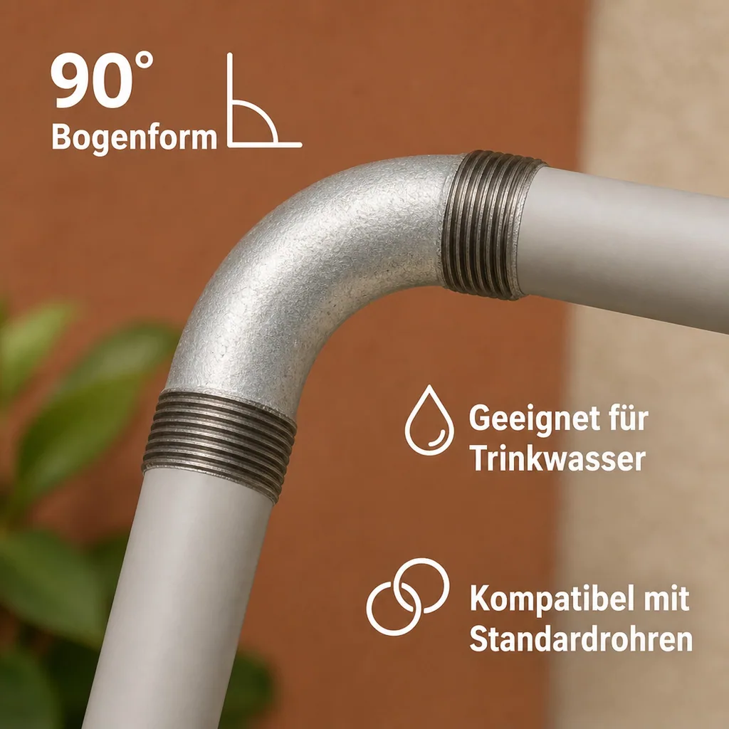 Gewindefitting Temperguss Bogen 90° 1/2 Zoll