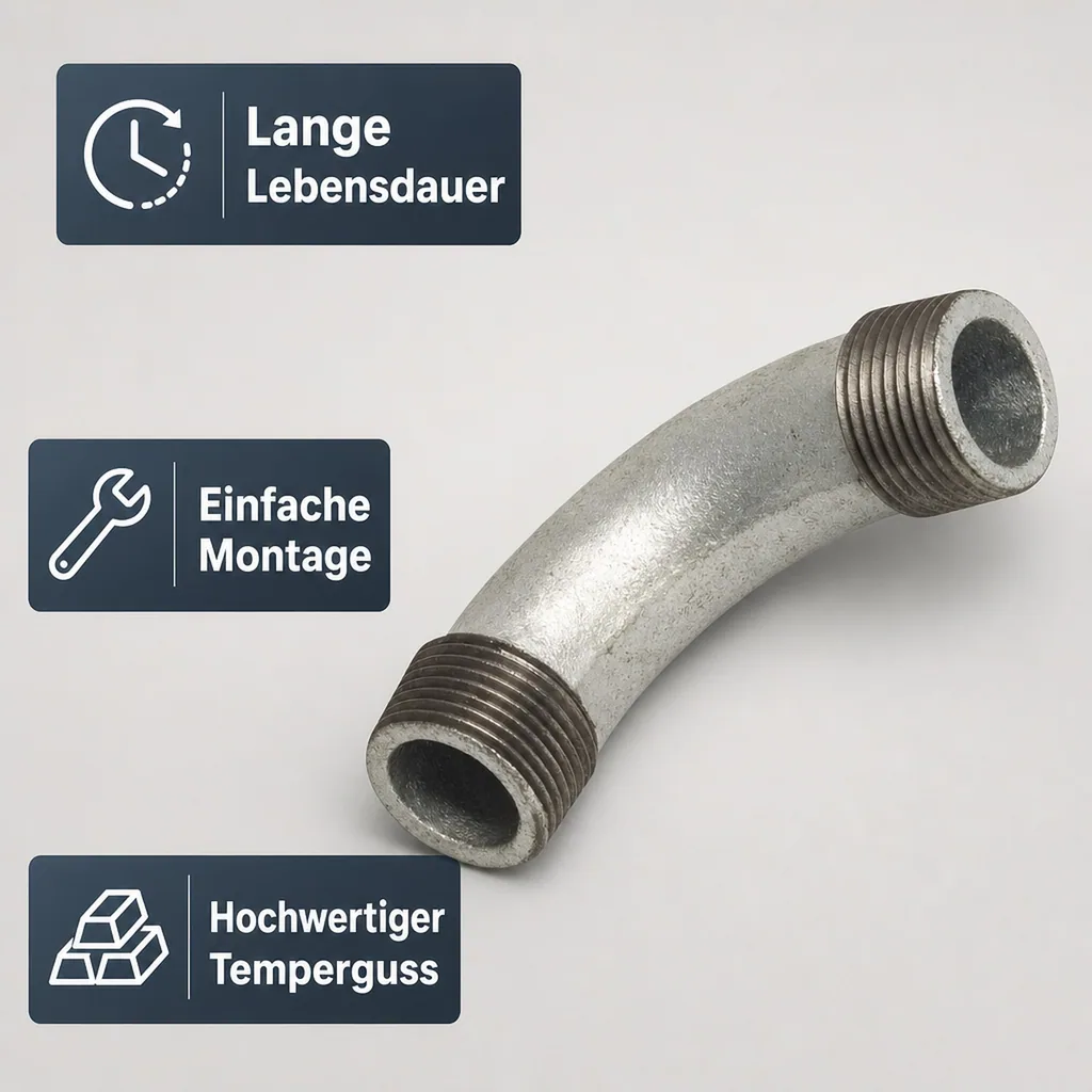 Gewindefitting Temperguss Bogen 90° 1/2 Zoll