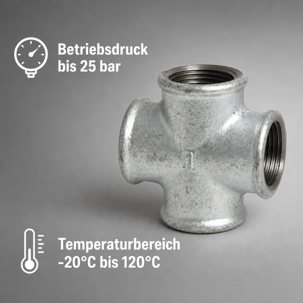 Gewindefitting Temperguss Kreuzstück 1/4" IG x 1/4" IG x 1/4" IG x 1/4" IG