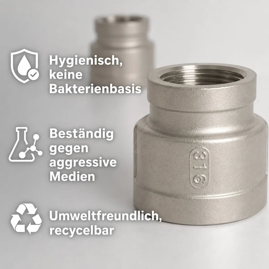 Edelstahl Reduziermuffe, Gewindefitting, 1 1/4" IG x 1" IG, V4A