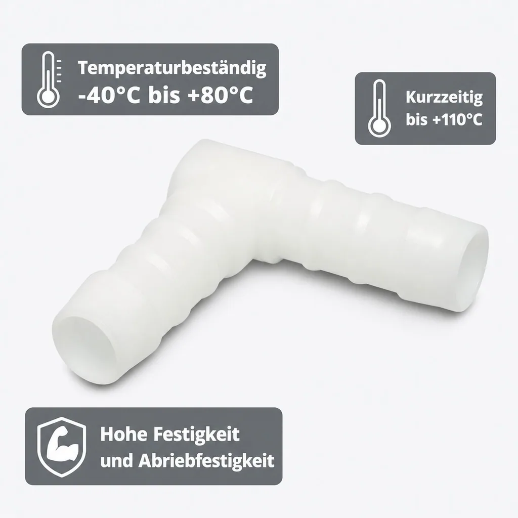 Schlauchverbinder 13mm, Winkelverbinder Kunststoff 90 Grad