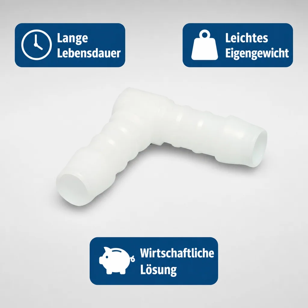Schlauchverbinder 13mm, Winkelverbinder Kunststoff 90 Grad