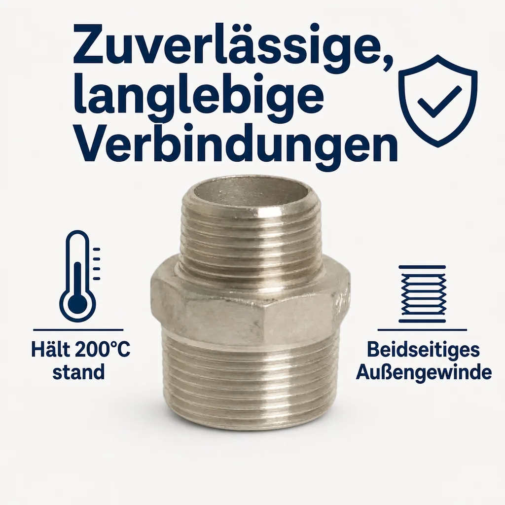 Edelstahlfitting, Gewindefitting Edelstahl, Reduziernippel Edelstahl 1 1/2 x 1 Zoll