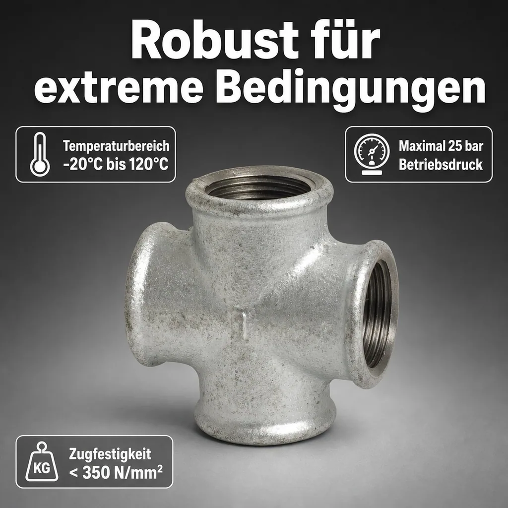 Gewindefitting Temperguss Kreuzstück 1 1/4" IG x 1 1/4" IG x 1 1/4" IG x 1 1/4" IG