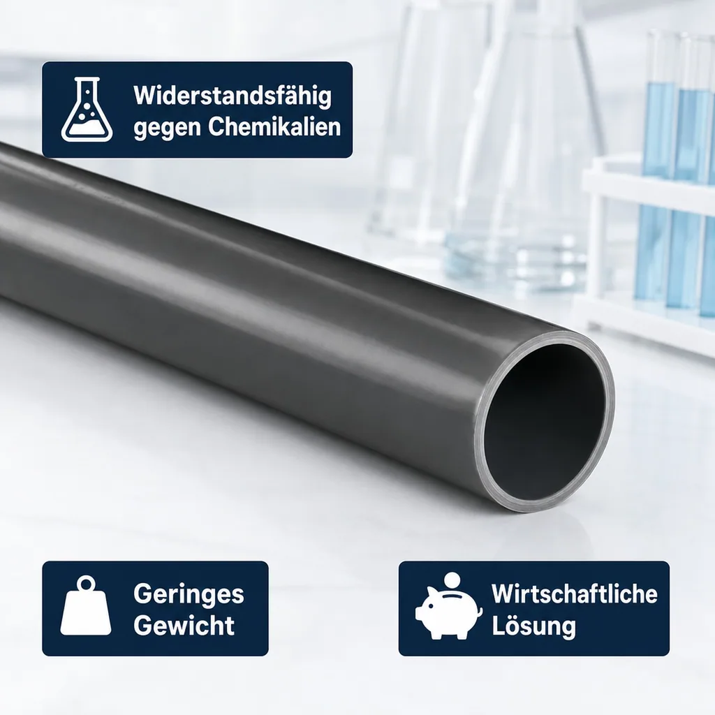 PVC Rohr 63mm, PVC-U Druckrohr 1m, 10bar