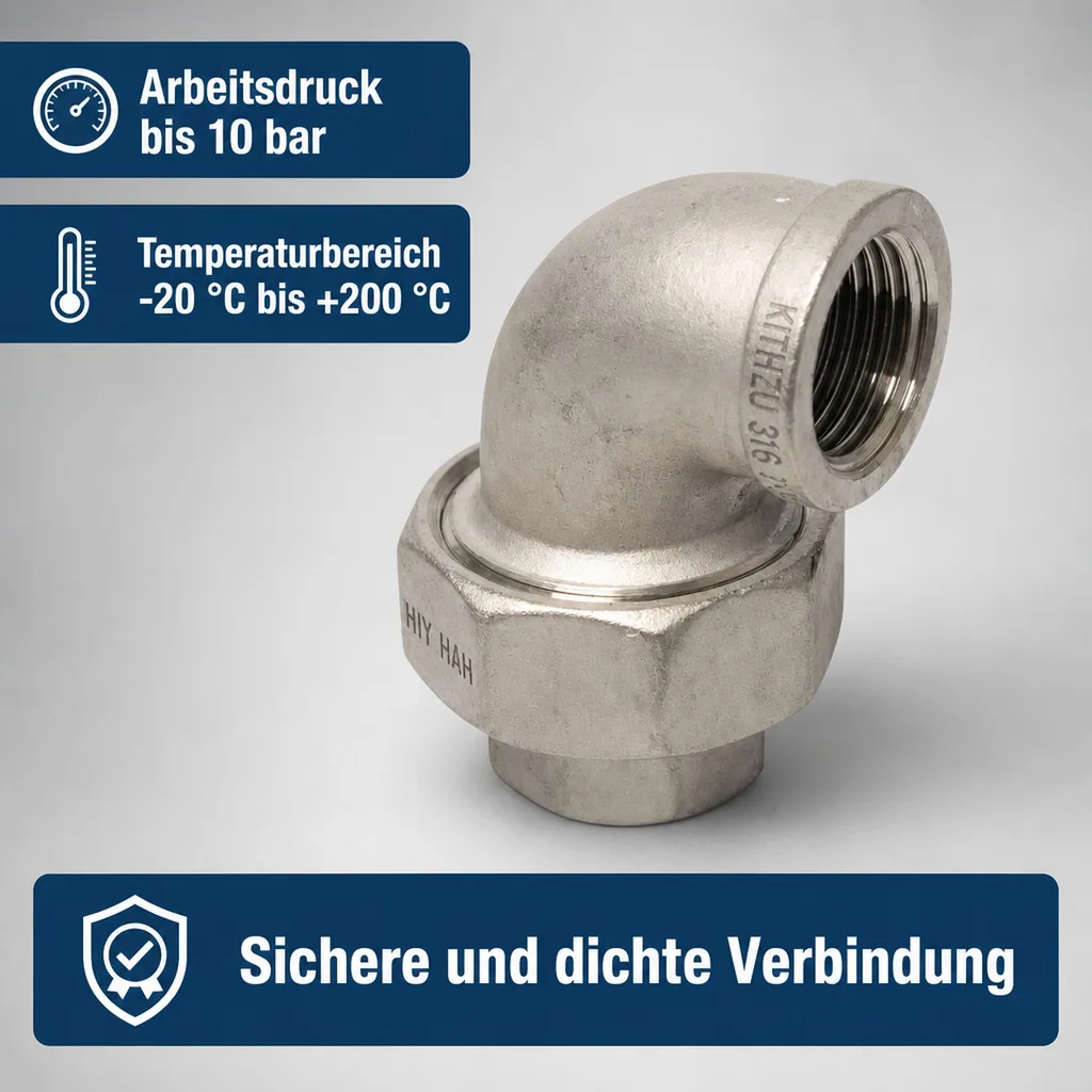 Edelstahl Winkelverschraubung, Gewindefitting 1 Zoll, V4A Winkel 90°