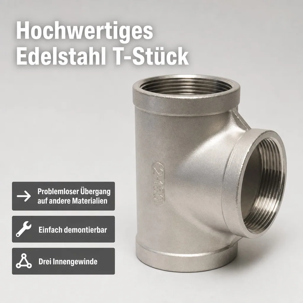 Edelstahl T-Stück, Gewindefitting Edelstahl, 90 Grad, 1" IG, V4A