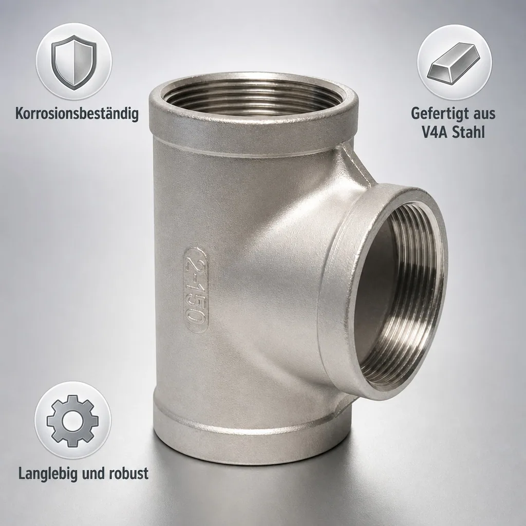 Edelstahl T-Stück, Gewindefitting Edelstahl, 90 Grad, 1" IG, V4A
