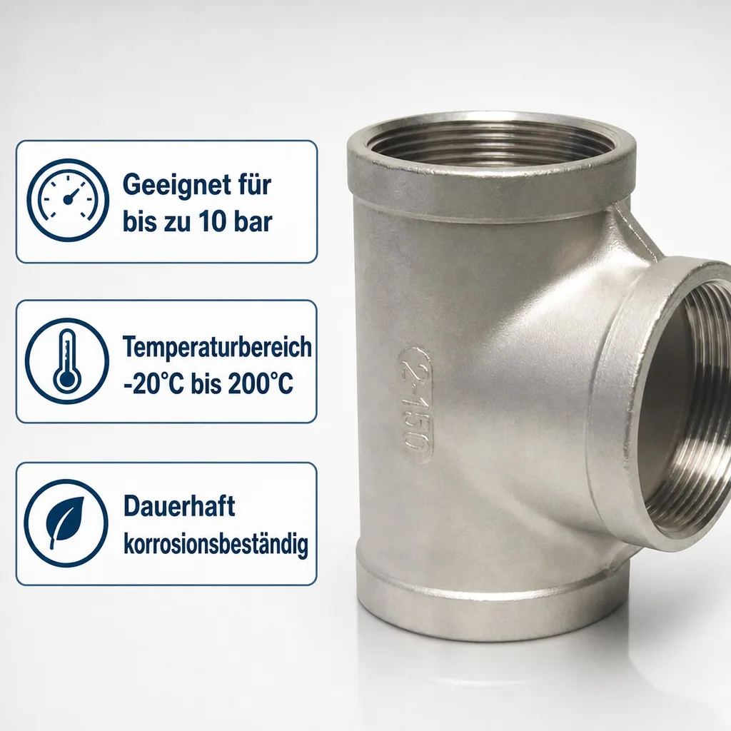 Gewindefitting Edelstahl T-Stück 90° 2" IG