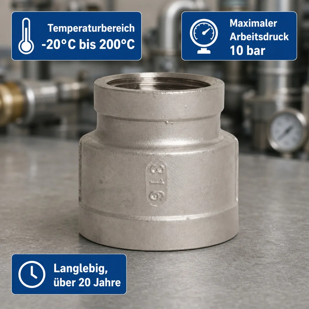 Gewindefitting Edelstahl Reduziermuffe 1 1/2" IG x 1 1/4" IG
