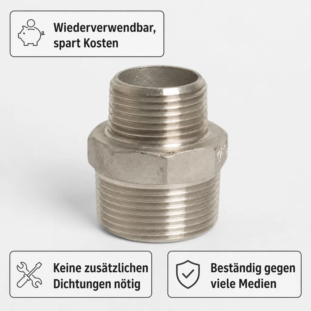 Edelstahl Reduziernippel, Gewindefitting 2"x1" AG, V4A