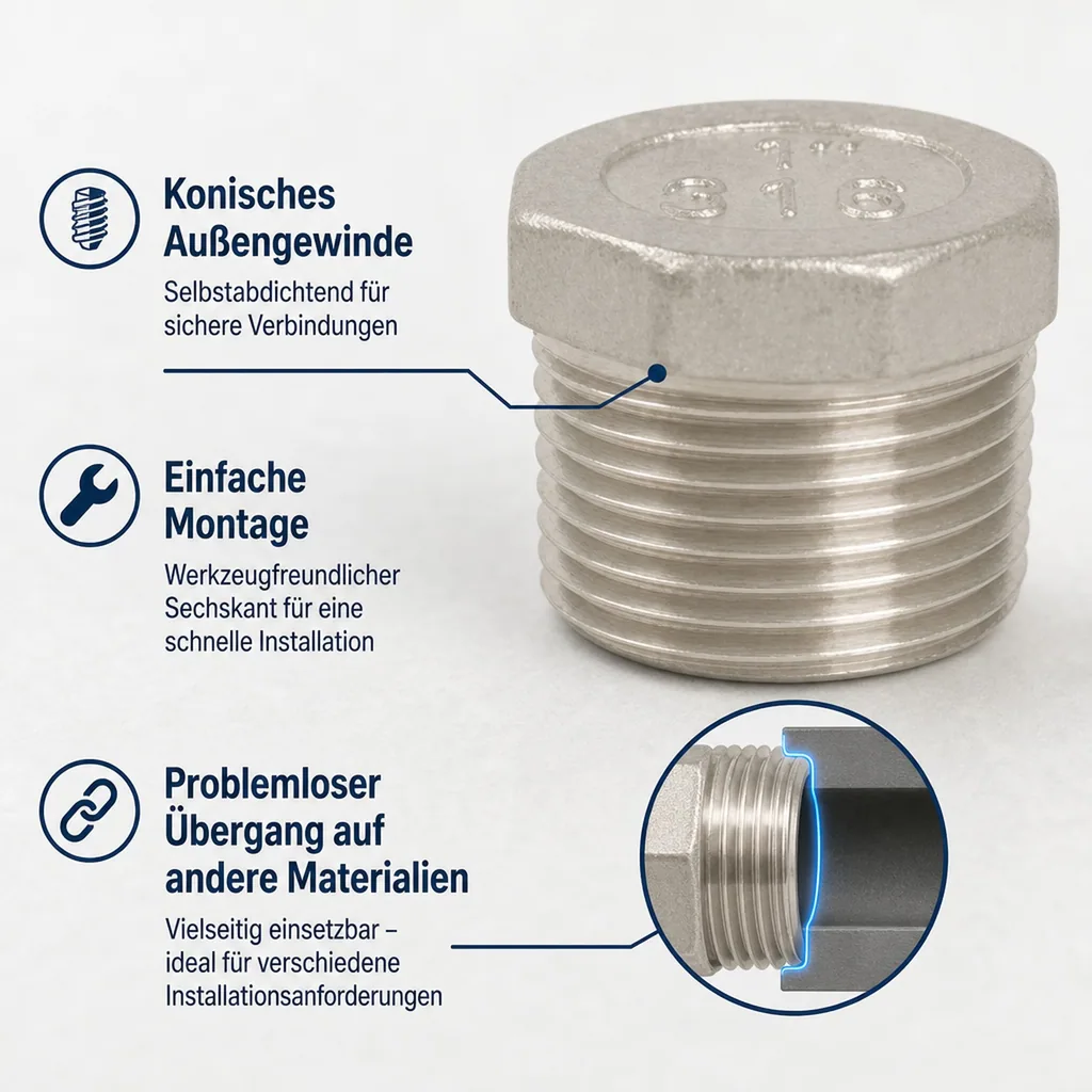 Gewindefitting Edelstahl Stopfen 1" AG 10bar
