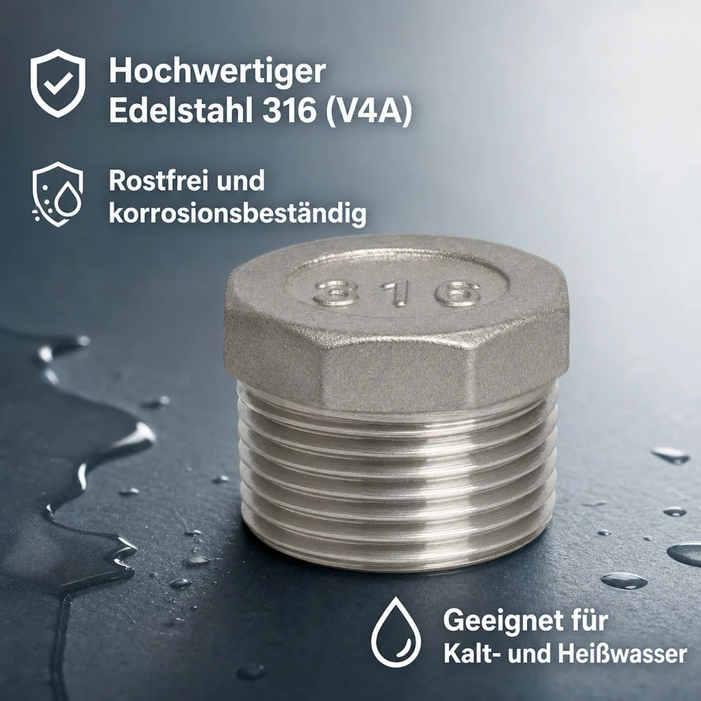 Gewindefitting Edelstahl Stopfen 1" AG 10bar