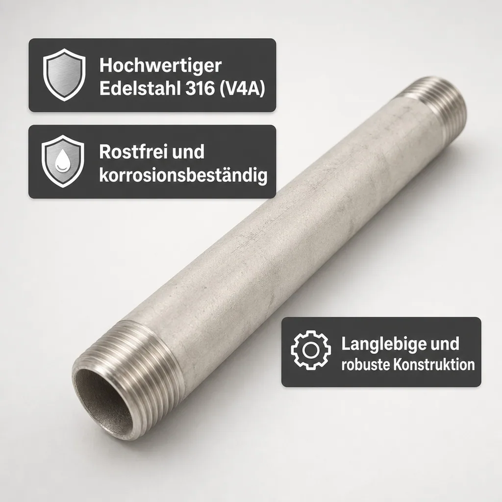 Edelstahl Rohrnippel, Gewindefitting, 3 Zoll, AG 120 mm