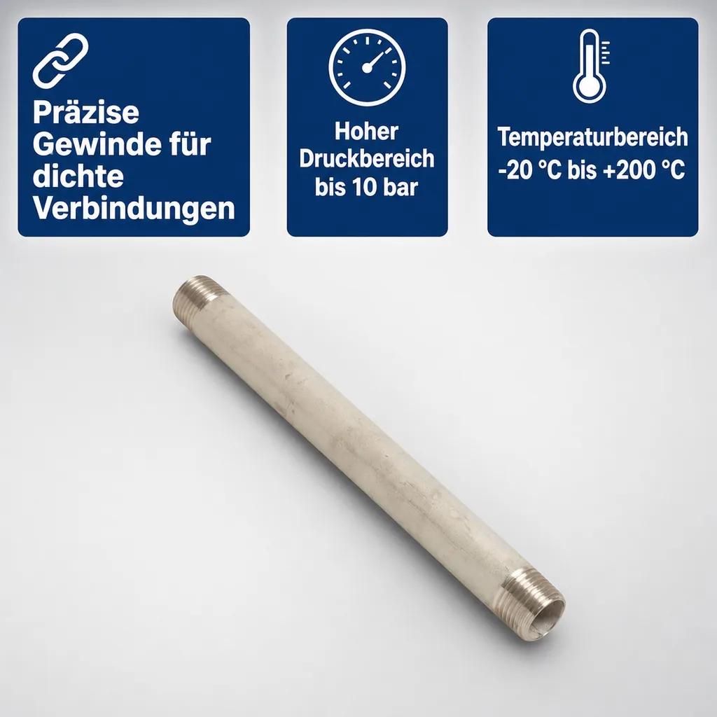 Edelstahl Rohrnippel, Gewindefitting, 3 Zoll, AG 120 mm
