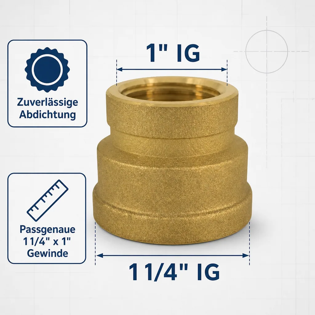 Messing Muffe reduziert, 1 1/4" IG x 1" IG, Reduzierstück
