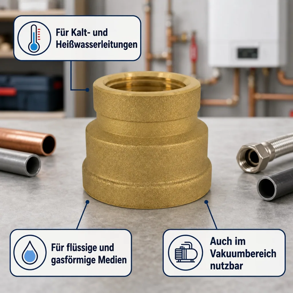 Messing Muffe reduziert, 1 1/4" IG x 1" IG, Reduzierstück