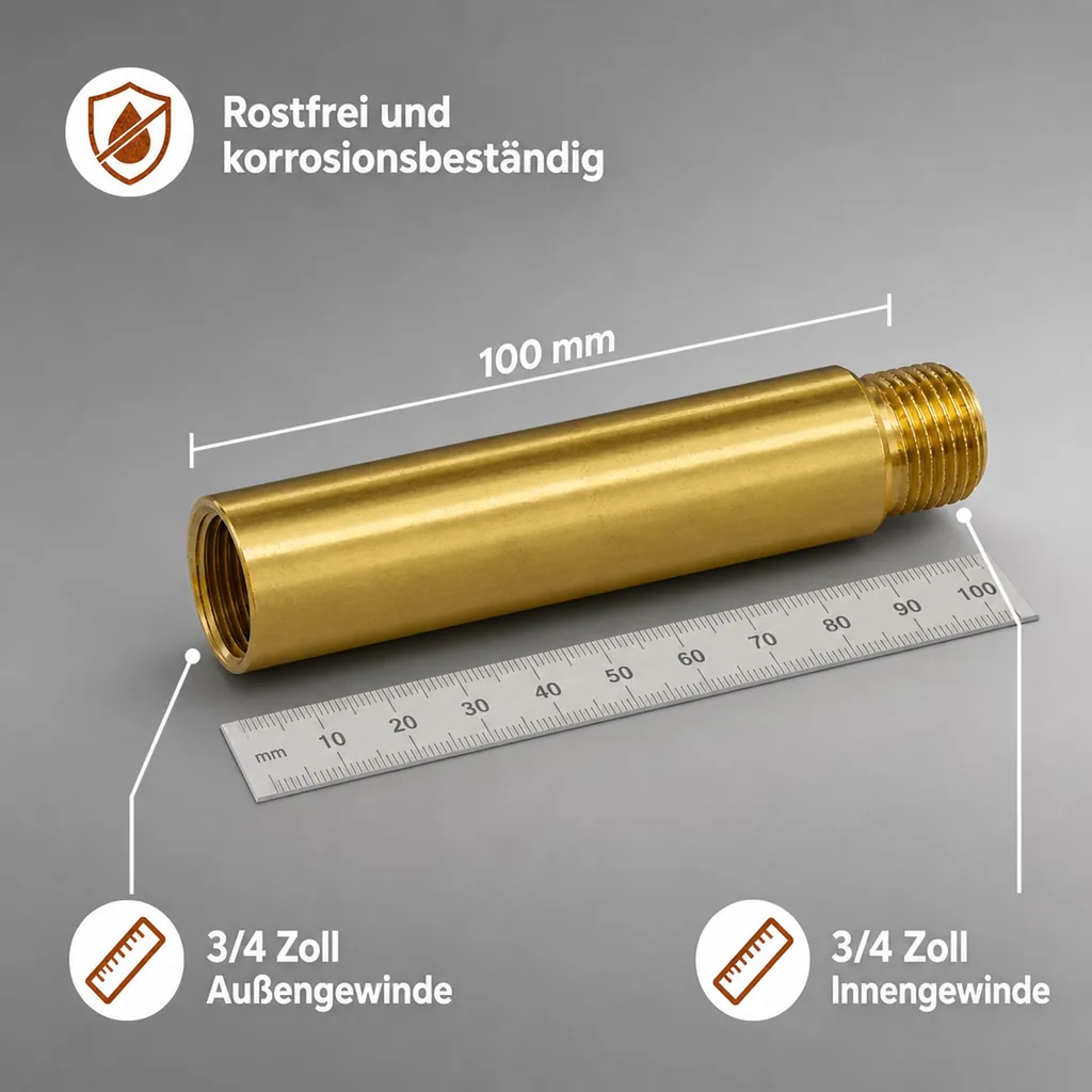 Gewindefitting Messing Hahnverlängerung 3/4" AG x 3/4" IG 100 mm