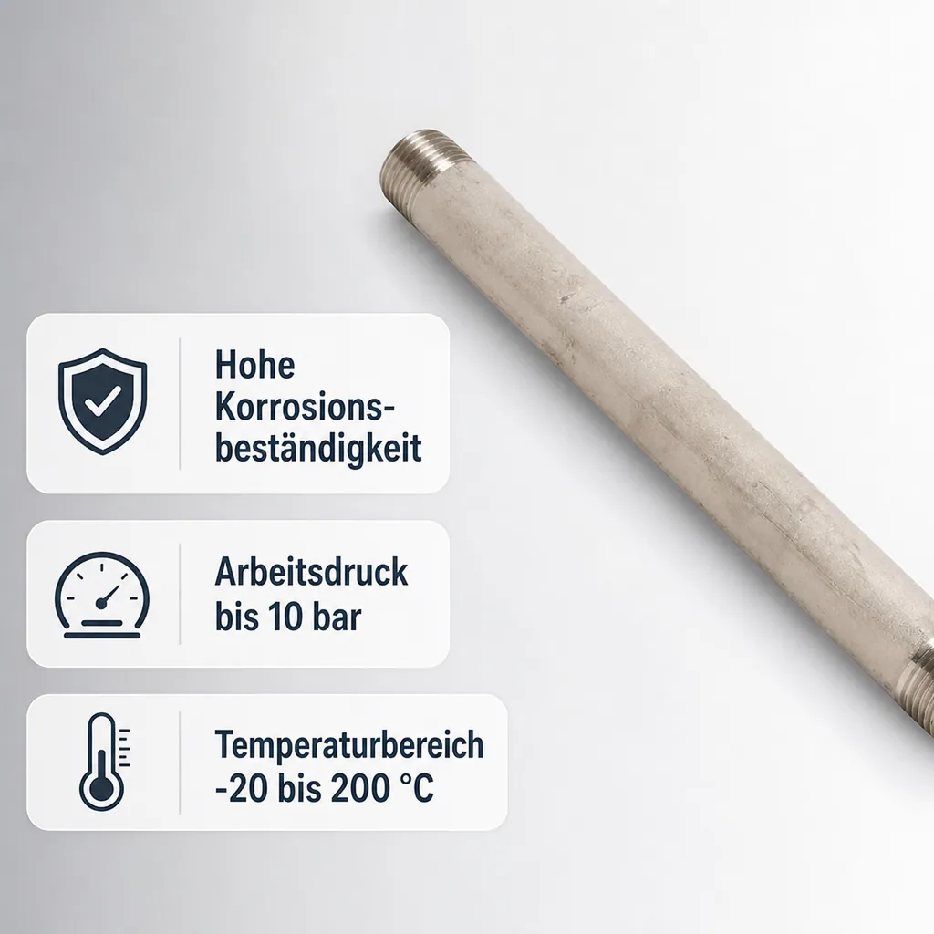Edelstahlfitting, Gewindefitting Edelstahl, Rohrnippel 1 1/2 Zoll, V4A Fitting