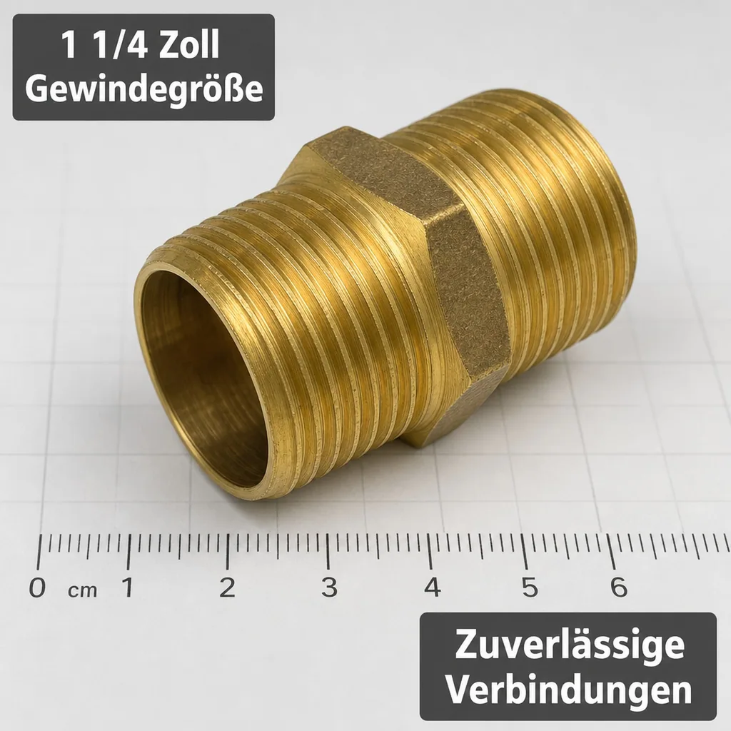 Doppelnippel Messing 1 1/4 Zoll, Gewindefitting, AG Gewinde, Messingfitting