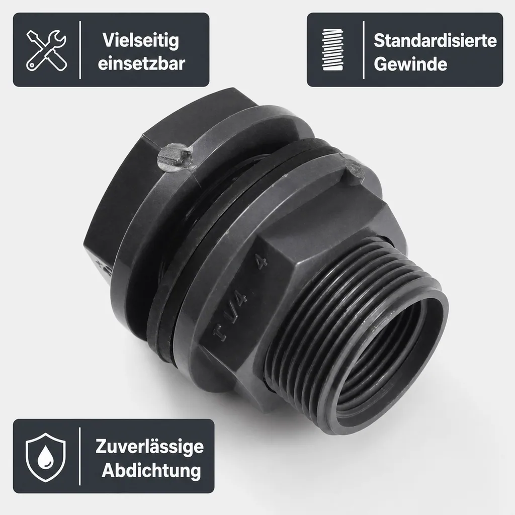 PVC Durchführung Klebemuffe x AG x IG 32 x 1 1/2" x 1" PN10