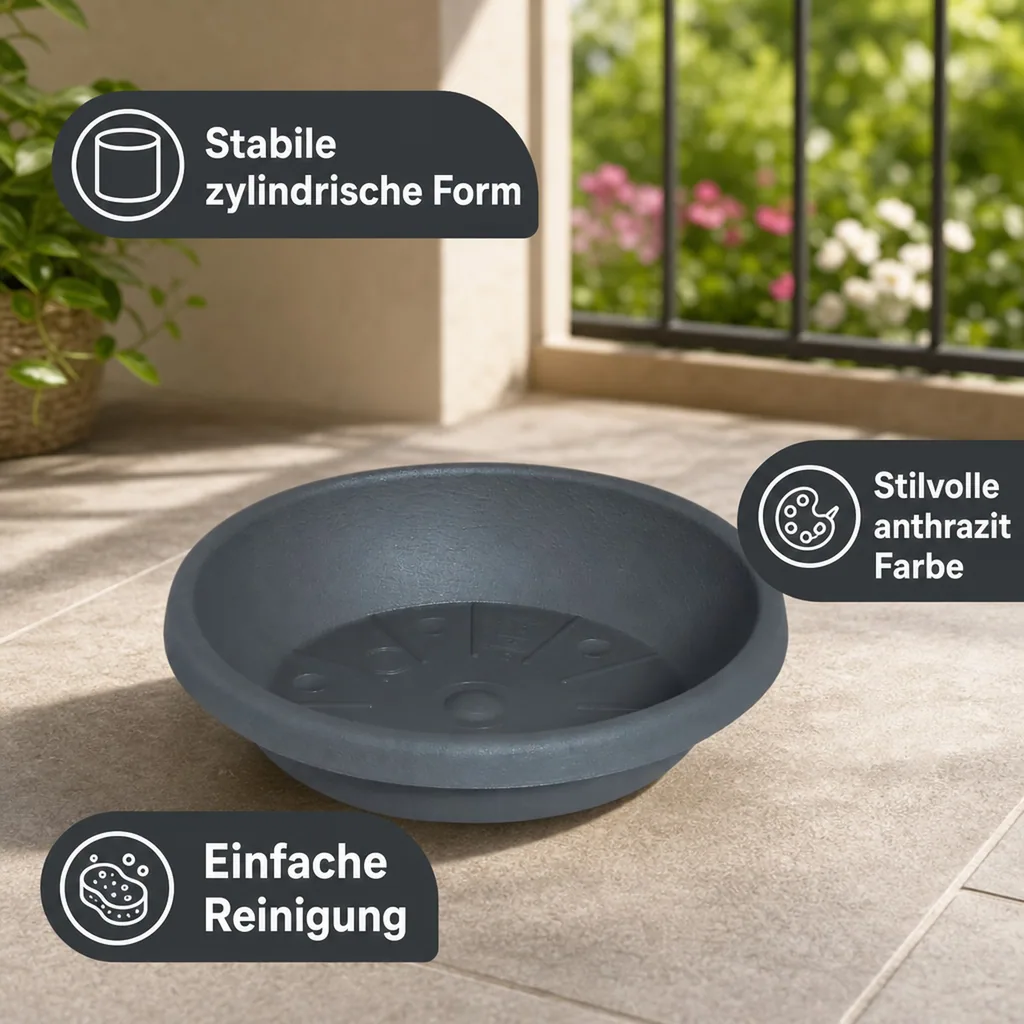 Blumentopfuntersetzer, Pflanzenuntersetzer, CYLINDRO, 17 cm, anthrazit