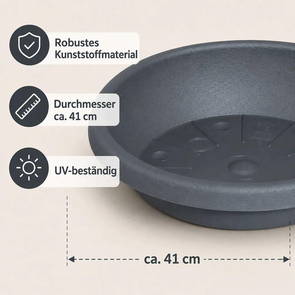 Blumentopfuntersetzer, Pflanzenuntersetzer Kunststoff, anthrazit, Ø 41cm