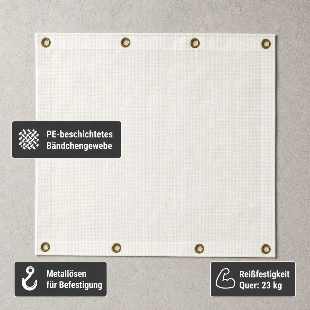 Abdeckplane 280 g/m², 20m², reißfest, wasserdicht, UV-beständig, weiss