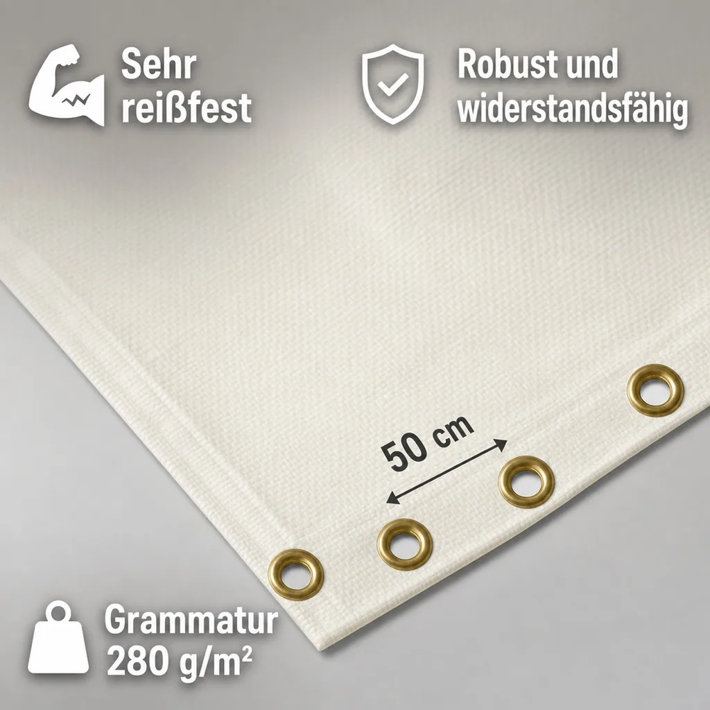 Abdeckplane 280 g/m², 20m², reißfest, wasserdicht, UV-beständig, weiss