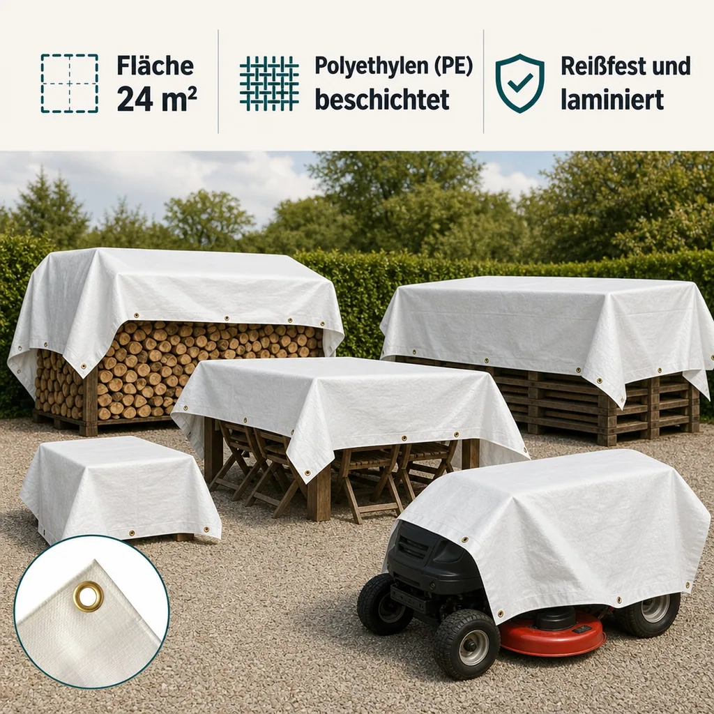 Abdeckplane 280g/m², 4x6m, 24m², weiß, wasserdicht und UV-stabil