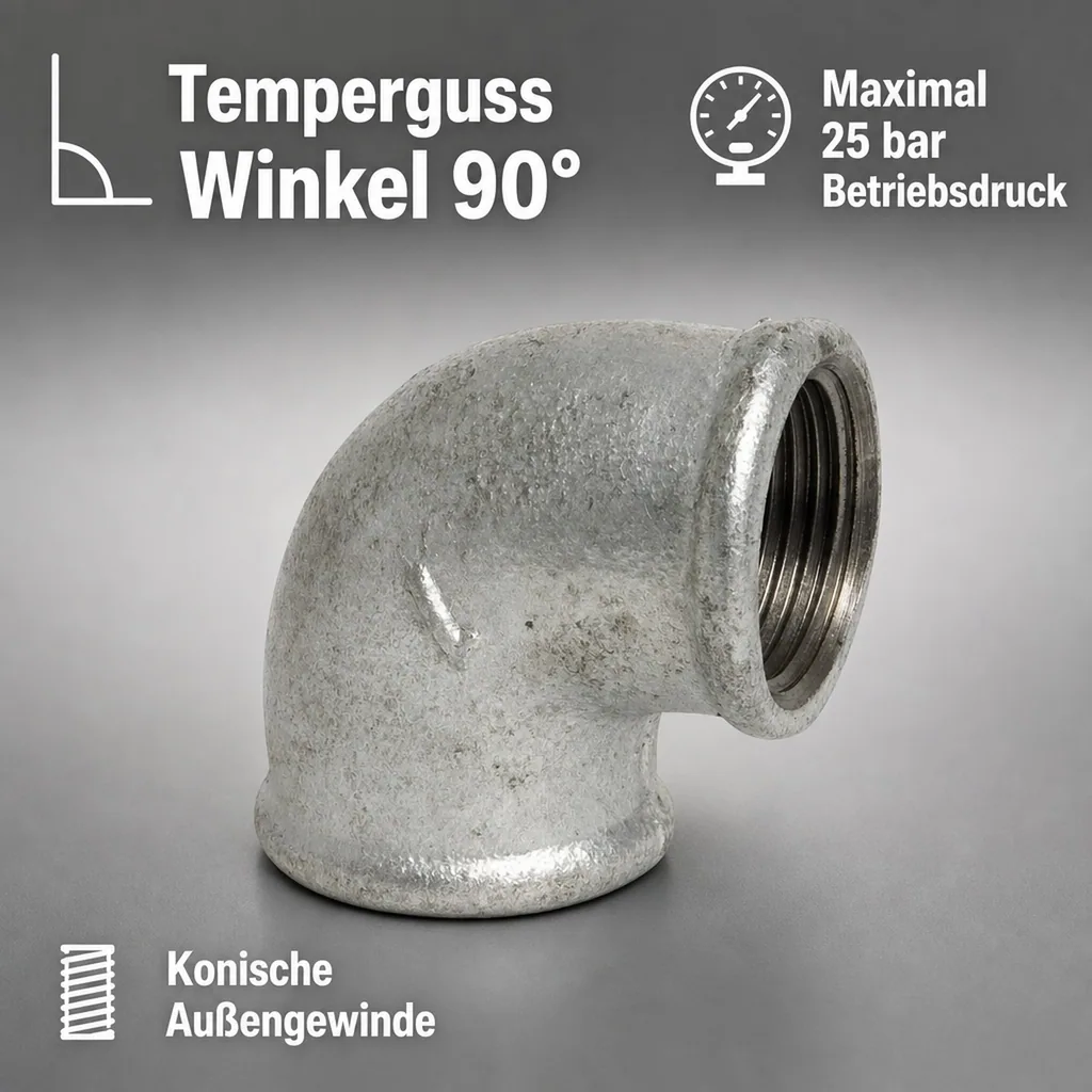 Gewindefitting Temperguss Winkel 90° 1 1/4" IG x 1 1/4" IG