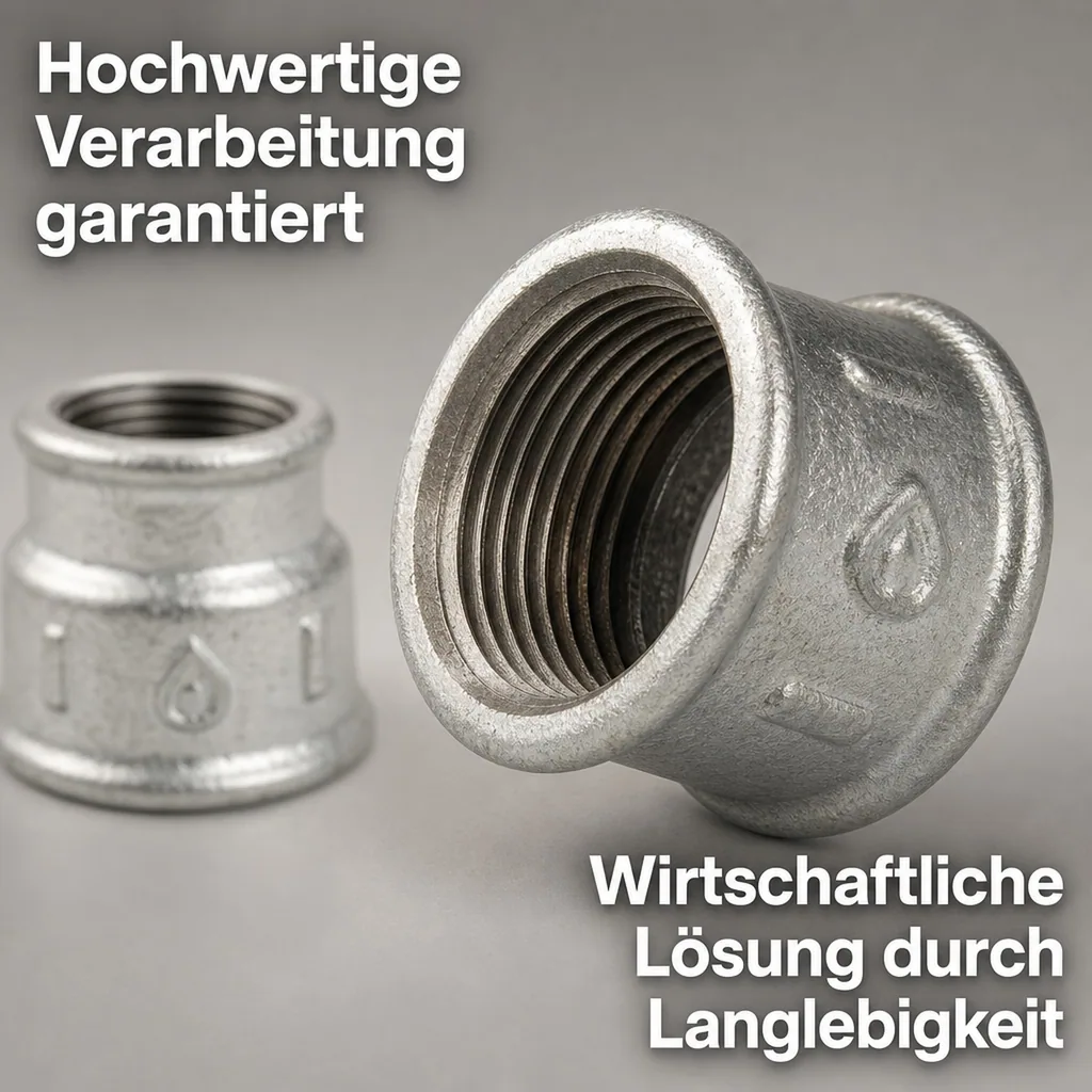 Temperguss Reduziermuffe, Gewindefitting 1 1/2 IG x 1 1/4 IG