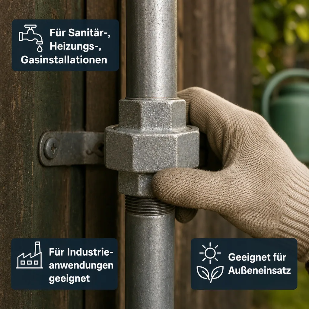 Gewindefitting Temperguss Verschraubung Typ Konisch 1 1/2" IG x 1 1/2" AG